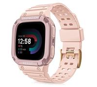 Fintie Cinturino con custodia compatibile con Fitbit Versa 4/3/2/1/Versa Lite/Fitbit Sense 2/Sense, custodia protettiva robusta cinturino sportivo da uomo, rosa sabbia