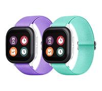 Fintie Confezione da 2 cinturini in nylon Gizmo di ricambio per bambini e ragazze, elastici traspiranti con fibbia regolabile, compatibili con Verizon Gizmo Watch 2/Gizmo Watch 1, viol verde acqua