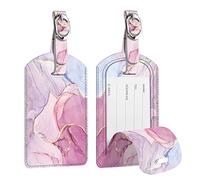 Fintie - Confezione da 2 etichette per bagagli, in pelle PU, con copertina per la privacy, per borsa da viaggio, valigia (marmo scintillante)