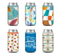 FINTIE 6 Pezzi 16oz Manicotto Isolanti Riutilizzabili per Lattine Cooler Can Cover - Neoprene Termico Fodere per Birra, Bibite e Bevande Estive (16oz)