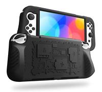 FINTIE Cover Compatibile con Nintendo Switch Modello OLED 7.0" 2021 con 3 Titolari per Schede di Gioco - Protettiva Cover in Silicone Ergonomica Grip Case, Nero
