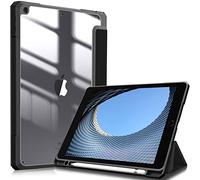 FINTIE Custodia per iPad 10.2 Pollici 9a / 8a / 7a Generazione (2021 2020 2019) - [Built-in Pencil Holder] Antiurto Sottile Case Posteriore Trasparente Cover con Auto Sveglia/Sonno, Nero