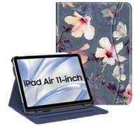 FINTIE Custodia per iPad Air 11 Pollici M3/M2 (2025/2024), iPad Air 5a/4a Gen 10,9 Pollici (2022/2020) con Portapenne, Multi-angli Slim Folio Cover con Pocket e Auto Svegliati/Sonno, Hibiscus