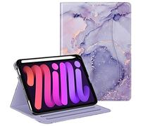 Fintie Custodia a libro per iPad Mini 6 2021, multi-angolo Smart Stand Cover w/Pencil Holder & Pocket, Auto Sleep/Wake per iPad Mini 6a generazione da 8,3 pollici, marmo lilla