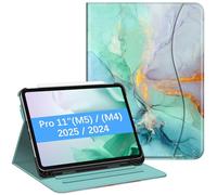 Fintie, Custodia a libro per iPad Pro 11" (M4) 2024 (numero di modello: A2836/A2837/A3006), con supporto per la visualizzazione a più angoli con portamatite e tasca, auto wake/sleep, marmo smeraldo