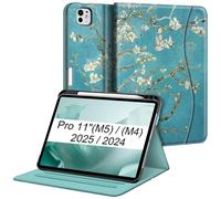 Fintie Custodia a libro per iPad Pro 11" (M5) 2025 / (M4) 2024, custodia magnetica multi-angolo intelligente con supporto per matita e tasca integrati, funzione sleep/wake automatica, fiore