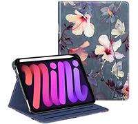FINTIE Custodia compatibile con iPad Mini di 6a generazione (modello 2021, 8,3"), visualizzazione multi-angolo, custodia intelligente con supporto per matite e tasca, spegnimento automatico, ibisco