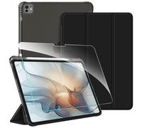 FINTIE Custodia e Pellicola per iPad Pro 13 Pollici (M5 2025 / M4 2024) con Portapenna - [con Vetro Temperato Pellicola] Sottile Leggero Cover Retro Opaca Traslucida Cover in Morbido TPU, Nero