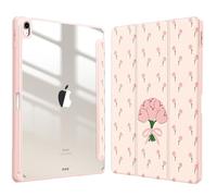 Fintie Custodia ibrida sottile per iPad Air 13" (M2) 2024, [portapenne integrato] Cover antiurto con guscio posteriore trasparente trasparente, tulipani coquette