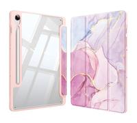 FINTIE Custodia per Samsung Galaxy Tab S10 FE 10.9 Pollici 2025/S9 FE 10.9" 2023/S9 11" 2023 con Portapenne - Antiurto Sottile Case Posteriore Trasparente Cover con Auto Sonno/Sveglia, Glorious Marble