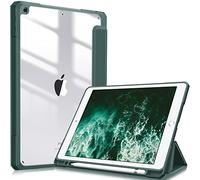 FINTIE Custodia per iPad 10.2 Pollici 9a / 8a / 7a Generazione (2021 2020 2019) - [Built-in Pencil Holder] Antiurto Sottile Case Posteriore Trasparente Cover con Auto Sveglia/Sonno, Midnght Verde