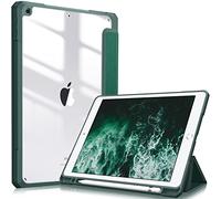 FINTIE Custodia per iPad 10.2 Pollici 9a / 8a / 7a Generazione (2021 2020 2019) - [Built-in Pencil Holder] Antiurto Sottile Case Posteriore Trasparente Cover con Auto Sveglia/Sonno, Verde Scuro