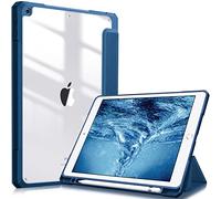 FINTIE Custodia per iPad 10.2 Pollici 9a / 8a / 7a Generazione (2021 2020 2019) - [Built-in Pencil Holder] Antiurto Sottile Case Posteriore Trasparente Cover con Auto Sveglia/Sonno, Marine Blu