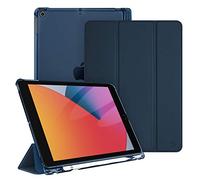 FINTIE Custodia per iPad 10.2 Pollici 9a / 8a / 7a Generazione (2021 2020 2019) con Built-in Pencil Holder - Sottile Leggero Semi-Trasparente Cover Case con Auto Sveglia/Sonno, Blu Scuro