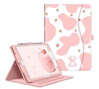 FINTIE Custodia per iPad 10.2 Pollici 9a / 8a / 7a Generazione (2021 2020 2019), [Multi-angli] Folio Pieghevole Cover Protettiva Case con Tasca, Auto Sveglia/Sonno, Strawberry Cow