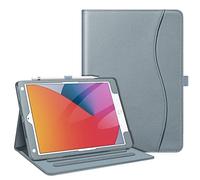 FINTIE Custodia per iPad 9a/8a/7a generazione (2021/2020/2019) da 10,2 pollici - [Protezione angolare] Custodia con supporto per visualizzazione multi-angolo con tasca e portapenne, accensione e