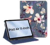 FINTIE Custodia per iPad Air 11 Pollici M3/M2 (2025/2024), iPad Air 5a/4a Gen 10,9 Pollici (2022/2020) con Portapenne, Multi-angli Slim Folio Cover con Pocket e Auto Svegliati/Sonno, Hibiscus
