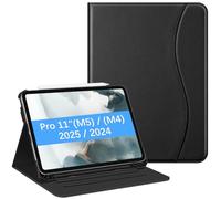 FINTIE Custodia per iPad Pro 11 Pollici (M5 2025 / M4 2024) con Portapenna, Multi-angli Slim Fit Folio Cover Case con Pocket e Auto Sveglia/Sonno, Nero