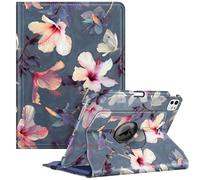 FINTIE Custodia per iPad Pro 11 Pollici (M5 2025 / M4 2024) con Portapenna - Girevole 360 Gradi di Rotazione Cover Protettiva Case con Auto Sveglia/Sonno, Blooming Hibiscus
