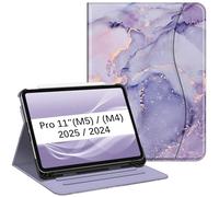 FINTIE Custodia per iPad Pro 11 Pollici (M5 2025 / M4 2024) con Portapenna, Multi-angli Slim Fit Folio Cover Case con Pocket e Auto Sveglia/Sonno, Lilla Marble