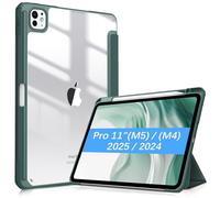 FINTIE Custodia per iPad Pro 11 Pollici (M5 2025 / M4 2024) con Portapenna - Sottile Leggero Trasparente Cover Posteriore con Bordo in TPU Morbido, Midnght Verde