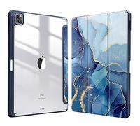 FINTIE Custodia per iPad Pro 12.9" (6a Generazione 2022) - [Built-in Pencil Holder] Antiurto Sottile Case Posteriore Trasparente Cover per iPad Pro 12.9" 2021/2020/2018, Ocean Marble