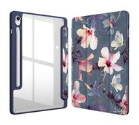 FINTIE Custodia per Samsung Galaxy Tab S9 FE 10.9 Pollici/Tab S9 11 Pollici 2023 con S Pen Holder - Antiurto Sottile Case Posteriore Trasparente Cover con Auto Sonno/Sveglia, Blooming Hibiscus
