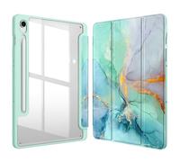 FINTIE Custodia per Samsung Galaxy Tab S9 FE 10.9 Pollici/Tab S9 11 Pollici 2023 con S Pen Holder - Antiurto Sottile Case Posteriore Trasparente Cover con Auto Sonno/Sveglia, Emerald Marble