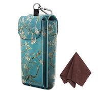 FINTIE Double Glasses Custodia con Gancio Moschettone, Portatile Custodia Protettiva in Similpelle Case AntiGraffio per Occhiali da Sole, Blossom