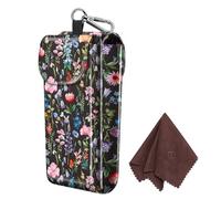 FINTIE Double Glasses Custodia con Gancio Moschettone, Portatile Custodia Protettiva in Similpelle Case AntiGraffio per Occhiali da Sole, (Z-Floreale Nero)