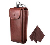 FINTIE Double Glasses Custodia con Gancio Moschettone, Portatile Custodia Protettiva in Similpelle Case AntiGraffio per Occhiali da Sole, Marrone