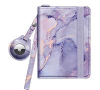 FINTIE Porta Passaporto con Holder per Airtag, Portafoglio da Viaggio Protezione RFID con Slot Carte di Credito per Donne/Uomini, Lilla Marble