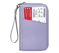 Fintie Porta passaporto per famiglia, con blocco RFID, organizer per documenti da viaggio, pochette per carte di credito, per donne e uomini, Lilla viola., classico