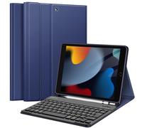 FINTIE Tastiera Custodia con Built-in Pencil Holder (AZERTY Francese) per iPad 10.2 2019 - SlimShell Cover con Tastiera Wireless Bluetooth Magneticamente Staccabile, Navy