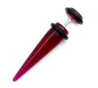 Finto dilatatore per orecchio in acrilico, spessore 1,2 mm, lunghezza 6 mm, viola. Illusione di un espansore da 8 mm. Imbroglione, falso, spina, cono. Piercing a lobo. Scheda di misura per gioielli