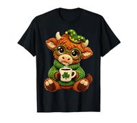 Finto Filato St Patricks Day Highland Cow Coffee Clover Maglietta
