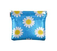 Finto Glitter Cartoon Daisy Fiore Blu PU Pelle Piccola Moneta Organizzazione Borse per Donna, Falso Glitter cartone animato margherita fiore blu, 1 size, Stampa artistica