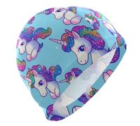 Finto Glitter Cartoon Unicorni Blu Cuffia da Nuoto per le Signore Capelli Corti Impermeabile Nuoto Caps per Le Donne Protezione Dei Capelli e Riduzione Della Resistenza Gorro de natación para Hombre
