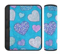Finto glitter cuore blu 2 pz auto cintura di sicurezza copertura cintura di sicurezza stop taglio nel collo, cuscino cintura di sicurezza auto per aereo, aereo berlina 25,4 x 19,6 cm forro para