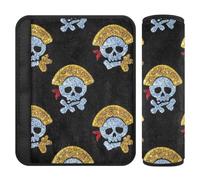 Finto glitter teschio pirata nero confezione da 2 cinghie per cintura di sicurezza, più comfort di guida, imbottitura per sedile auto per camion SUV 25,4 x 19,6 cm forro para cinturon de