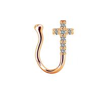 Finto Piercing Naso1 Pezzi 14G Rame Non-Piercing Naso Anelli Cerchio Gioielli per Corpo Croce con zirconi cubici, Stile 16-Oro Rosa, 1.6mm