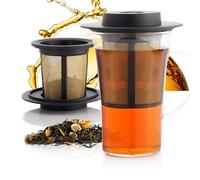 finum BISTRO SYSTEM, bicchiere da tè borosilicato con cestello filtrante, tessuto in acciaio inox, coperchio nero, 180 ml (12)