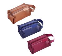 Finyoffiy 3 pezzi Mesh Trousse per cosmetici con chiusura lampo, borsa per il trucco in rete, mini mesh, piccola tasca con cerniera per viaggi, campeggio, bagno, ufficio, rosso, marrone, blu scuro, /