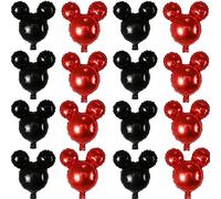 Finypa 16 palloncini a forma di topo, colore nero e rosso, 45,7 cm, palloncini in lamina per il primo compleanno, baby shower, feste rivelatrici di genere