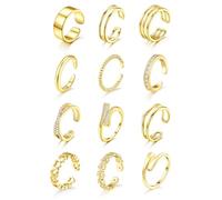 FINZOR 12 anelli per dita dei piedi da donna, in oro 14 carati, non si ossidano, regolabili, semplici da abbracciare, con zirconia cubica, per l'estate, da spiaggia, gioielli da donna, One Size, Rame