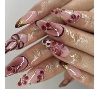 Fiocchi di fiore Design Unghie finte Mandorla Press On Nails Durabilità ABS per uso quotidiano Tutto il giorno Abbigliamento comodo Retro Fiocchi floreali Unghie finte