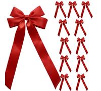 Fiocchi di Natale per albero | Decorazione per ghirlanda riutilizzabile 11 x 18 cm, set da 12 fiocchi di Natale rossi - per decorare esterni interni porta d'ingresso cucina casa festa