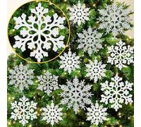 Fiocchi di neve natalizi bianchi e argentati da appendere, fiocchi di neve in plastica glitterati da appendere, per albero di Natale, paese delle meraviglie invernali, regina di ghiaccio, compleanno