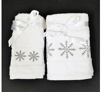 Fiocchi di Neve Vacanza Artico 4 PC Set Decorato Bianco 2 Mano, 2 Salvietta Telo
