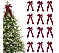 Fiocchi per alberi di Natale, 11,5 x 18,5 centimetri, ghirlanda a nastro riutilizzabile, set da 12 fiocchi di Natale , per interni porta d'ingresso, cucina, casa, feste, vacanze all'aperto
